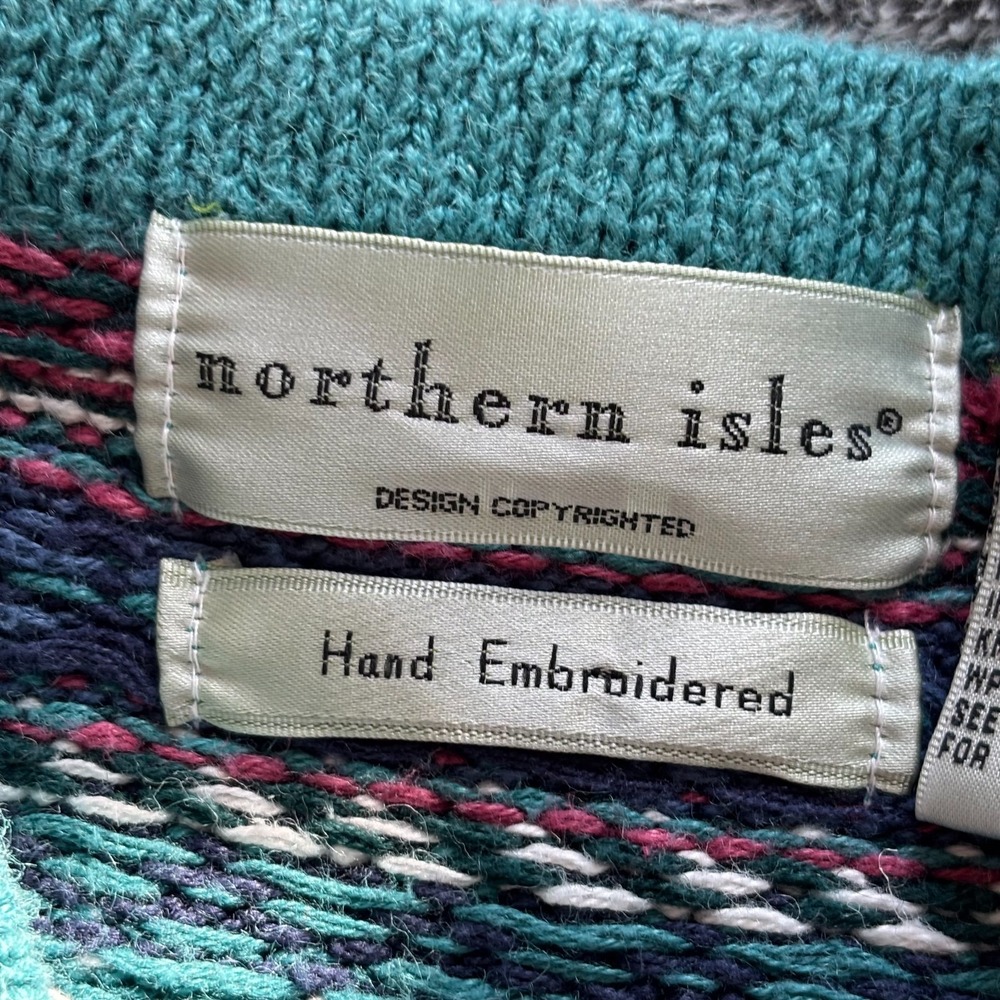 Vtg Northern Isles Sweater Vest L Hand Embroidered Floral Cottage Nordic 18860 - Picture 3 of 10